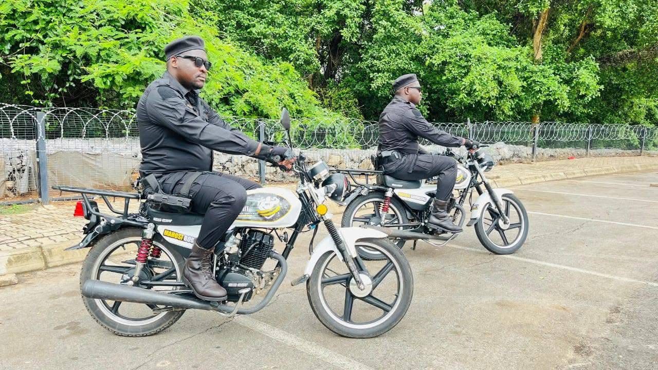 Two Mahosi officers on branded patrol motorcycles